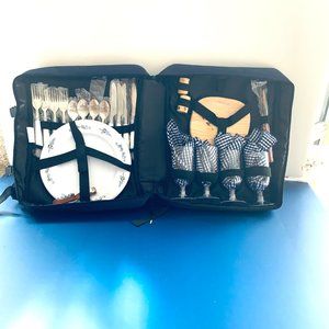 PICNIC BACKPACK and COOLER for 4 Glasses, Cutlery, Plates, Wine Accessories